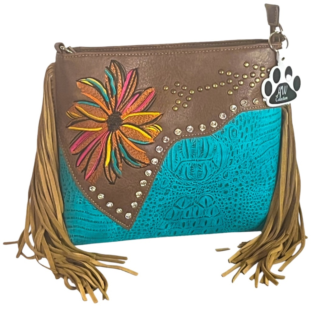 Western Fringe Crossbody Purse Flower Vegan Boho Bags Women Cowgirl Handbags - Picture 3 of 13